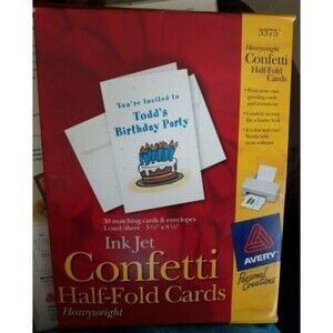 Avery 3375 Ink Jet Confetti Half-Fold Cards & Envelopes Preowned 14 cards 17 env